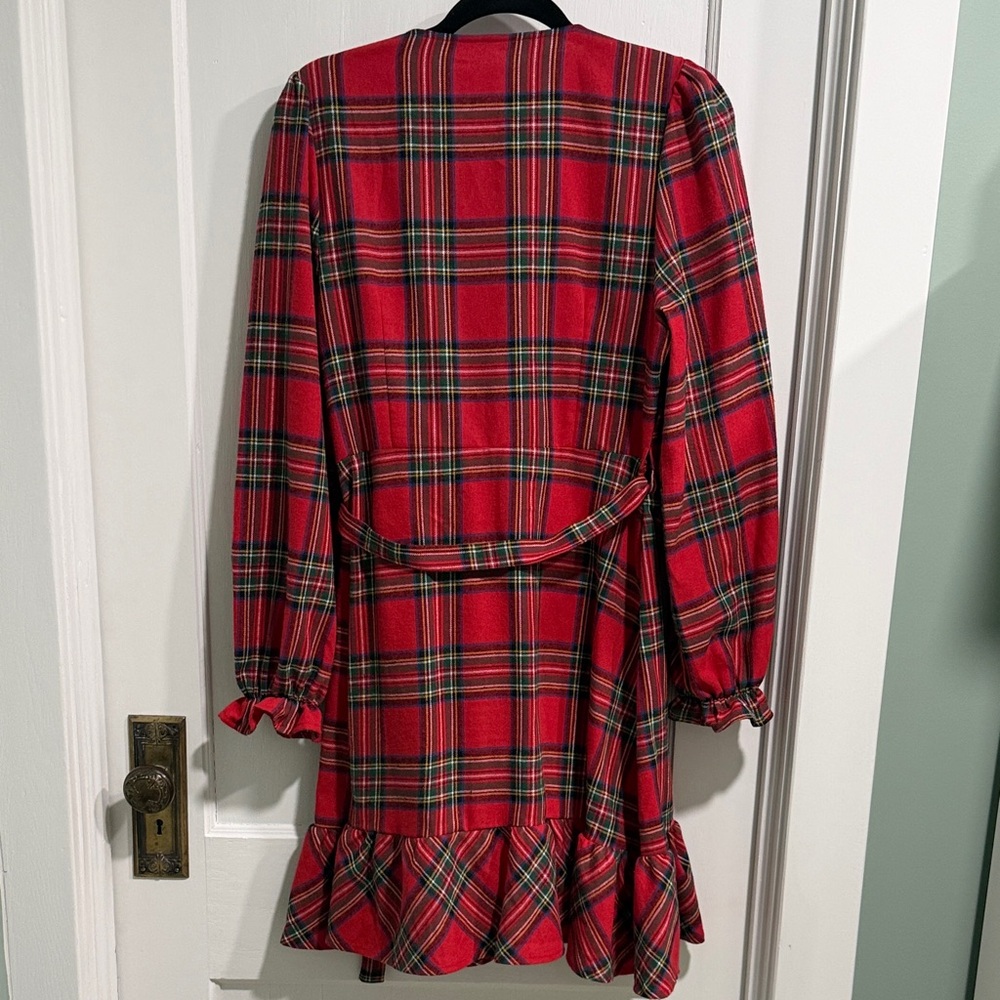 Plaid Wrap Dress in Red, Black and Green - Picture 3 of 4